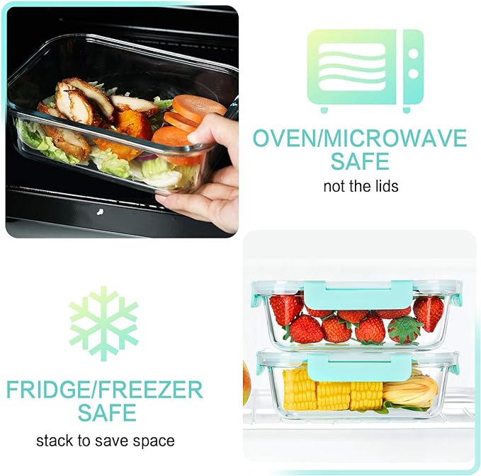 [5-Packs, 36 Oz.] Glass Meal Prep Containers with Locking Lids Glass Food Containers,Airtight Lunch Container,Microwave, Oven, Freezer and Dishwasher (4.5 Cup, Green)