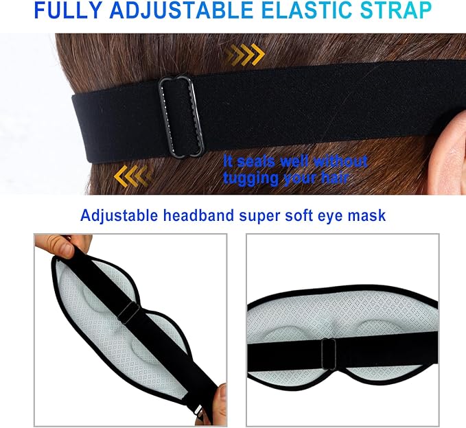 3D Sleep Mask, 100% Blackout 3D Contoured Sleep Eye Mask, Comfortable & Super Soft Sleeping Mask with Adjustable Straps for Women, Men, Sleeping Travel Yoga Naps (Baby Blue)