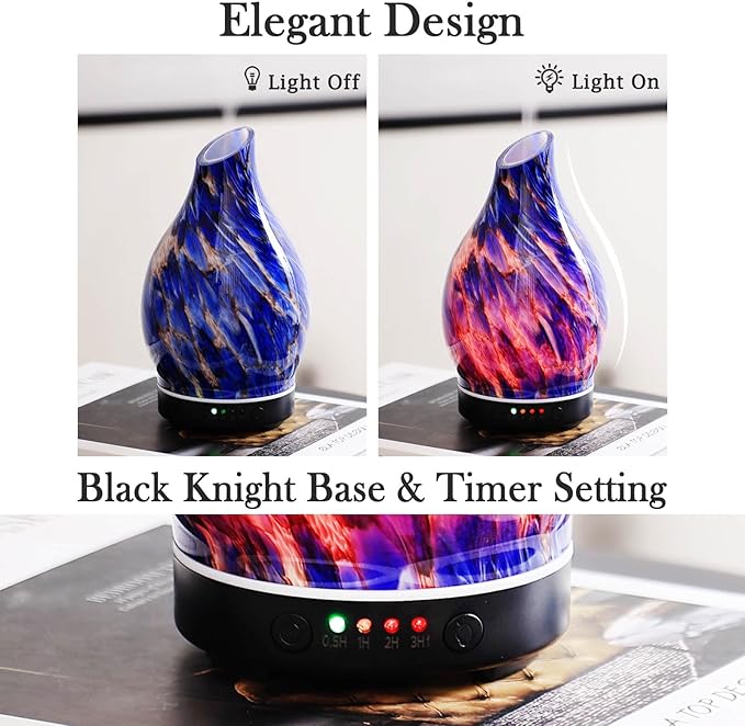 Porseme 150ml Essential Oil Diffuser Glass Color Changing Aroma Air Diffusers Aromatherapy Ultrasonic Cool Mist Humidifier 6 Running Hours Waterless Auto-Off for Sleeping Yoga Office Spa (Mini Blue)