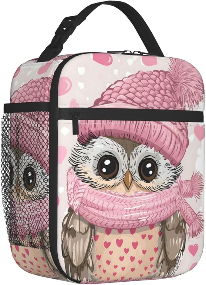 Cute Owl Lunch Box for Women Adults Kids, Insulated Cooler Lunch Bag for Picnic, School, Office, Travel, Work, Portable Reusable Polyester Tote Thermal Lunch Bags (Winter Owl)