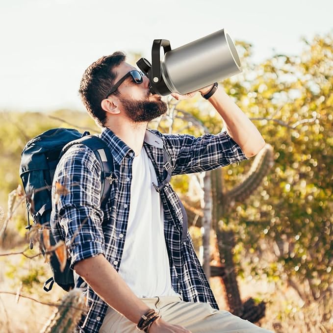Half Gallon Water Bottle Insulated(Cold for 48 Hrs),BPA Free&Leak Proof,64oz Stainless Steel Water Jug/Flask,Big thermo,Large Water Bottle with Handle for Gym,Hiking,Camping,Stainless