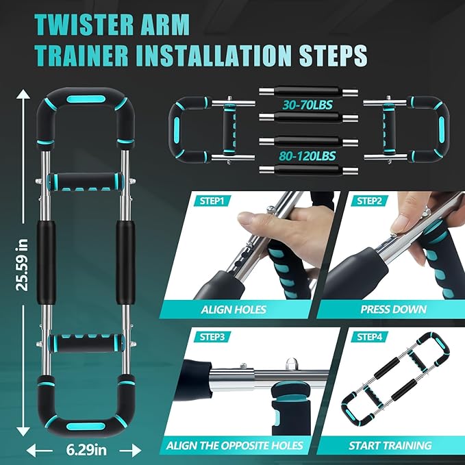 2025 Pro Twister Arm Trainer, Adjustable Power Twister Bar, Chest Shoulder Arm Workout Equipment, Portable Detachable Upper Body Fitness Machine for Home & Gym