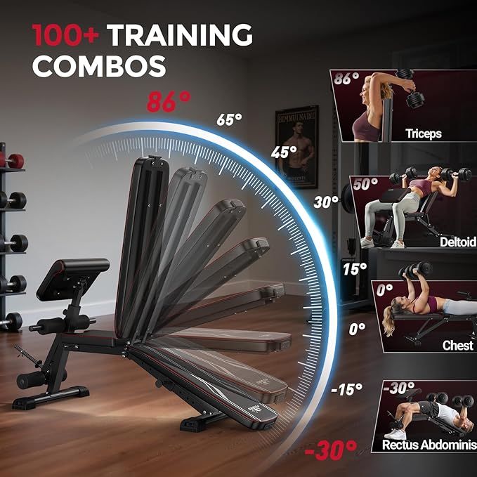 FLYBIRD 3 in 1 Adjustable Weight Bench with Leg Extension & Preacher Curl Pad for Full Body Workout, 800LBS Foldable Exercise Bench at Home Gym, Portable Lifting Incline Decline Flat Strength Training