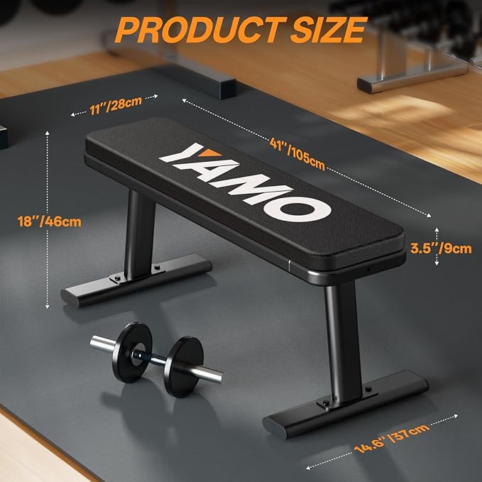 YAMO Flat Bench, Heavy Duty Weight Bench for Home Gym, Easy Assembly Workout Bench, Multipurpose Strength Training Bench Press for Full Body Workout