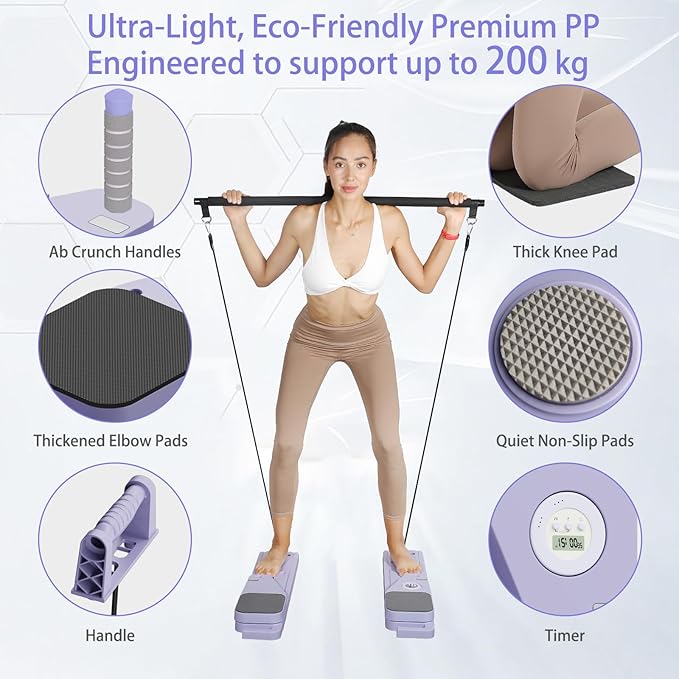 BIGWET Pilates Board, Pilates Reformer for Home, Portable Pilates Equipment, 8 in 1 Pilates Kit, Pilates Essentials Kit for Women