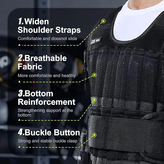 Weighted Vest Men 20lb/30lb/40lb/50lb/60lb Adjustable Weight Vest with Steel Plates Weights for Walking Strength Training Running Workout
