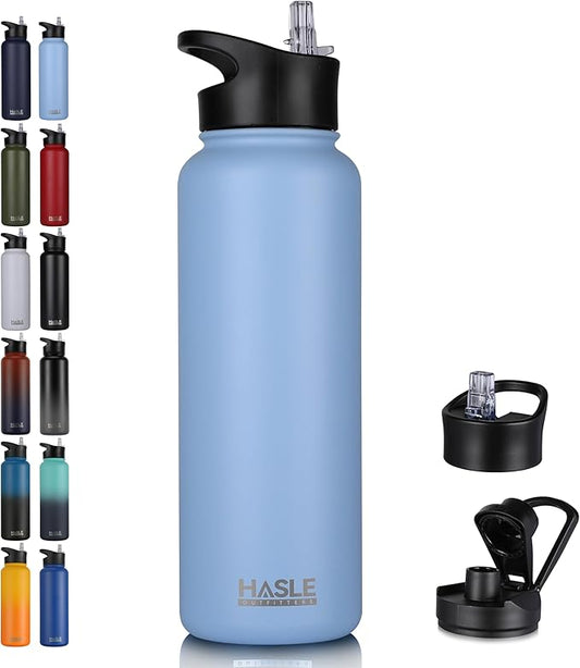 HASLE OUTFITTERS 40oz Stainless Steel Water Bottle, Vacuum Insulated Double Walled Leak Proof Sports Water Bottle with 2 Lids (Straw and Spout Lid) Thermo Mug Keep Cold and Hot(Blue,1)