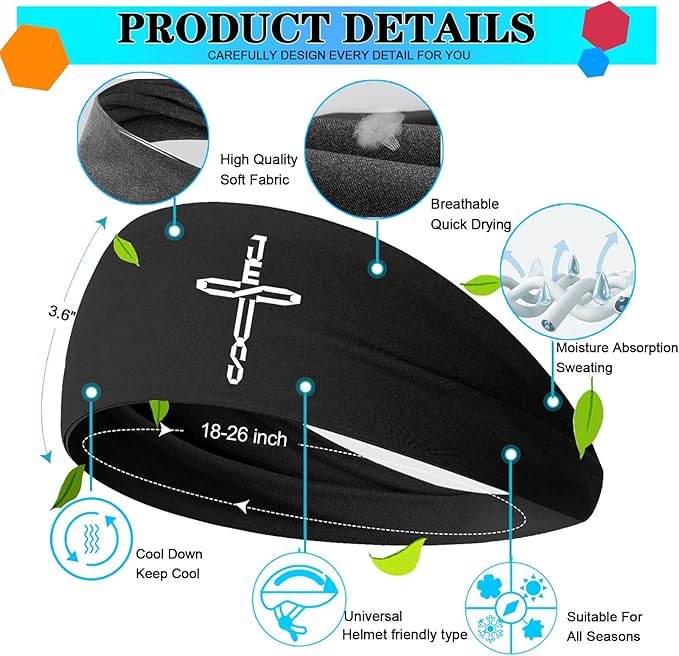 3Pcs Men Sports Headbands Sweat Bands for Men Women Sweatbands