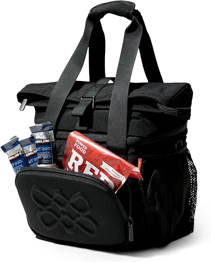 Dual Compartment Insulated Lunch bag, with 2 Leakproof Compartments & Roll-top, 13L lunchbox for work (Black)