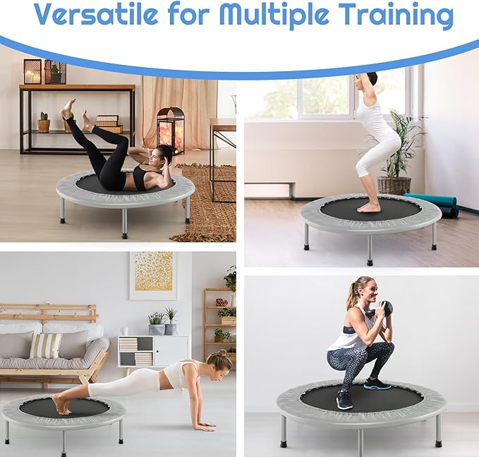 GYMAX Rebounder Trampoline for Adults, Mini Exercise Trampoline with Safety Pad, Foldable Rebounding Fitness Trampoline for Indoor/Outdoor, Small Workout Trampoline for Adults (Blue)