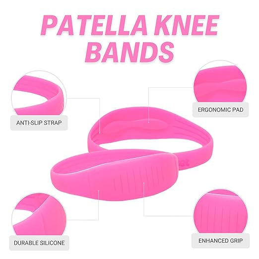 COOLSET Patella Band Knee Strap - 2 Pack Patellar Tendon Support Strap for Knee Pain Relief - Non-Slip Knee Brace for Jumper’s Knee, Tendonitis, Basketball, Running - Men, Women, Youth w/ Travel Bag (Pink)