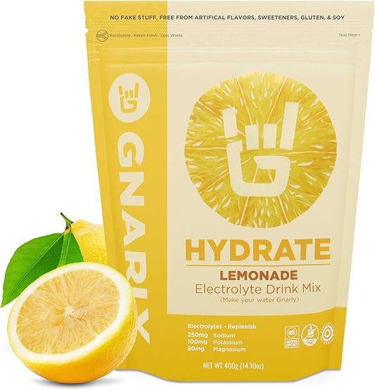Gnarly Nutrition Hydrate Electrolyte Powder – Lemonade Exercise Hydration Drink Mix – NSF Sport Certified – Electrolyte Solution, Performance & Recovery – Lemonade, 14.10 oz