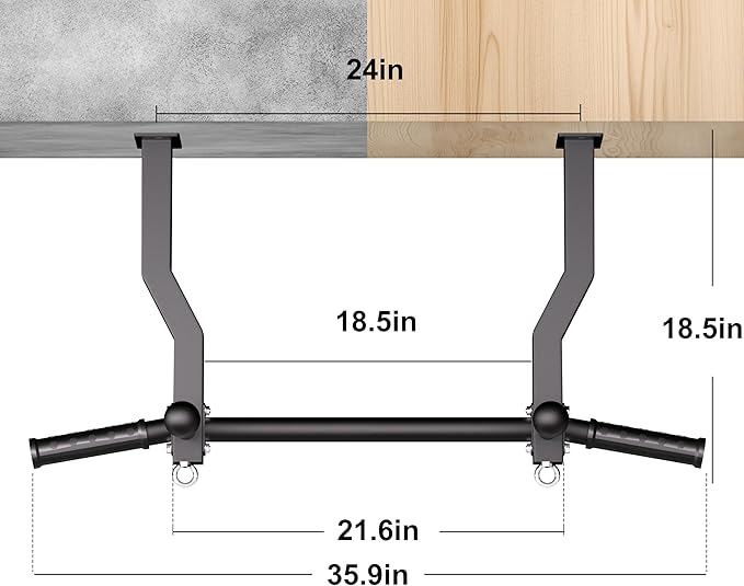 Pull Up Bar Ceiling Mount, 600LBS Heavy Duty Multi Grip Chin Up Bar, 24"/16" Rafter PullUp Bar, Ceiling Beam for Gym/Garage/Basement with Ball Finger & Round Anchors, Easy to Install