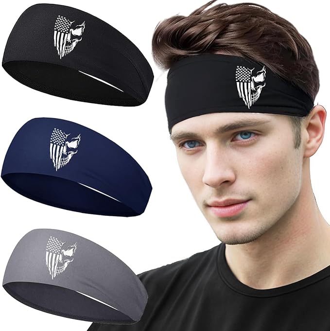 3pcs Sweat Bands Headbands Men Sport Headbands for Men Sweatbands Workout Headbands Women Cooling Skull Running Head Sweat Bands