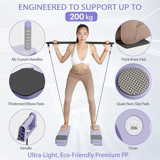 BIGWET Pilates Board, Pilates Reformer for Home, Portable Pilates Equipment, 8 in 1 Pilates Kit, Pilates Essentials Kit for Women
