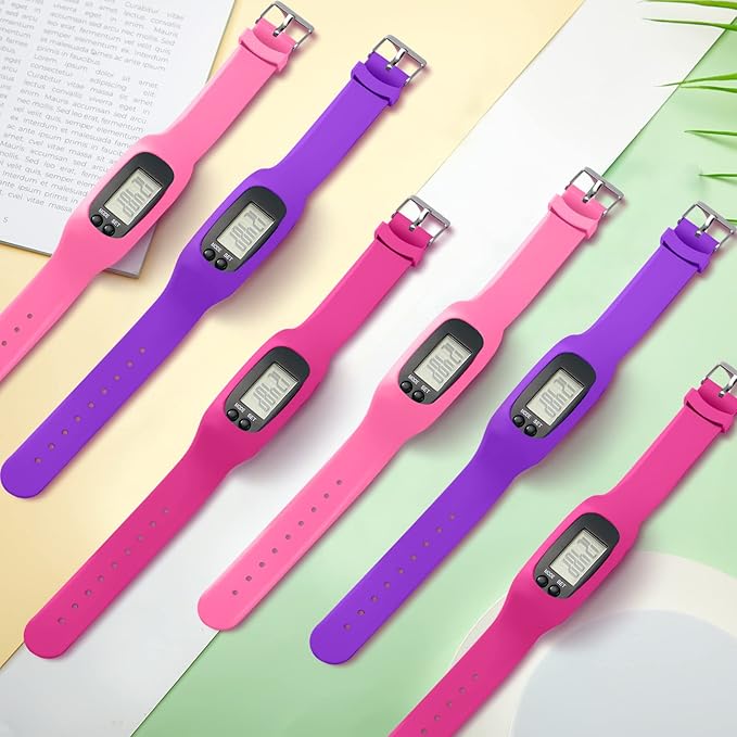 Geyoga 24 Pcs Pedometer for Walking Steps and Miles Pedometer Watch Silicone Steps Tracker Running Bracelet Ankle Step Counter for Calorie Burning and Step Counting