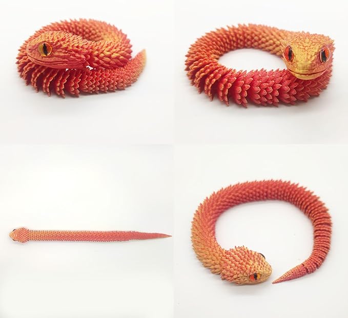 12in 3D Printed Snake Toys, Flexible 3D Printed Animal, Fidget ADHD Snake Toys, Perfect Desk Pet for Animal Collectors