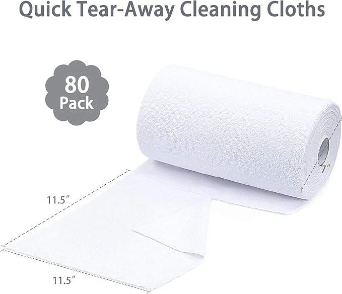 Greenfound Microfiber Cleaning Cloth Roll -80 Pack, 11.5x11.5, Tear Away Towels, Reusable and Washable Rags, White