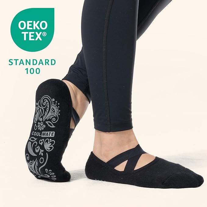 CoolMate Pilates Socks with Grips for Women, Yoga Socks, Crew Non Slip Women for Workout, Barre, Pilates Gifts