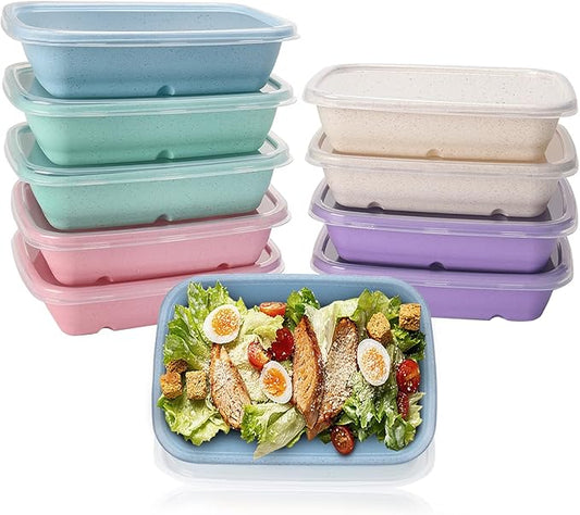 shopwithgreen Meal Prep Containers 1-Compartment, 10PCS Wheat Straw Microwave Bento Lunch Box with Lids, Reusable & Stackable Food Storage Containers, Dishwasher Freezer Safe BPA Free (32 OZ)