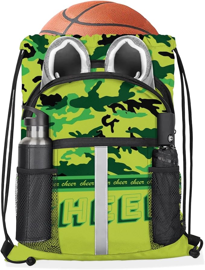 Cheerleader Drawstring Backpack,Waterproof Sports Gym Bag with Shoes Compartment and Bottle Holder,Travel Tote Bags for Beach,Swimming,Yoga Gifts