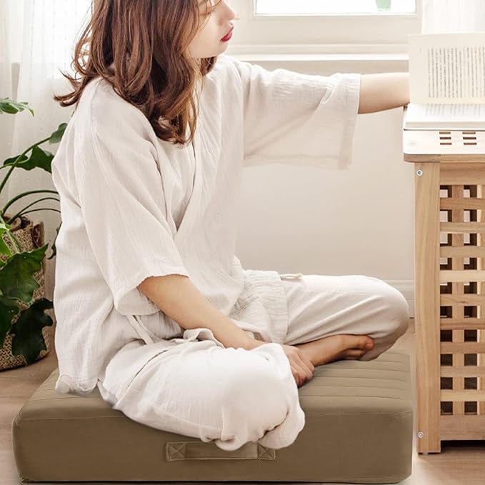 MeMoreCool Square Floor Pillow Seating for Adults Kids, Large Meditation Cushion Floor Pillow with Thick Foam & Soft Tufted Cover, Washable Big Pillow Seat Floor Cushion for Sitting Yoga 24" Coffee