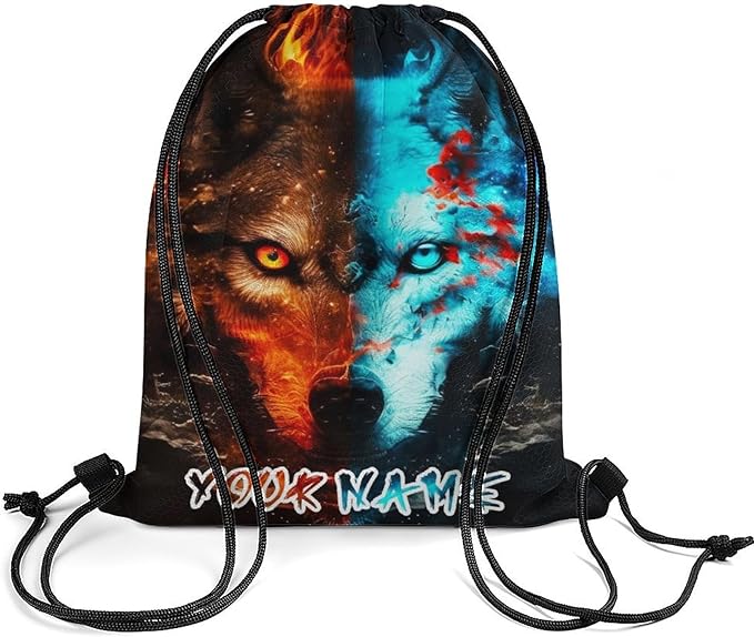Custom Wolf Drawstring Backpack - Cute Cinch Sack, String Backpacks for Women Men Kids Boys Girls for Gym Outdoor Sports Travel Athletic Drawstring Bag - Lightweight/Foldable