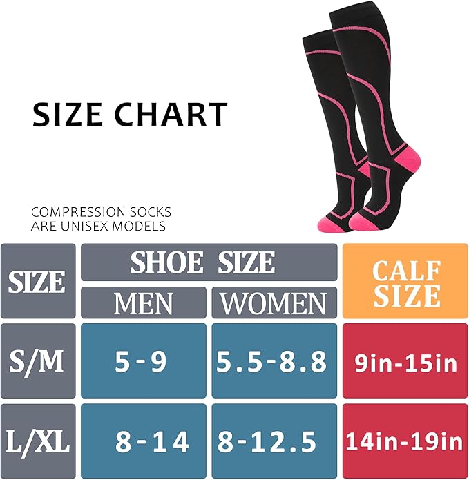Compression Socks for Women Men Circulation Knee High 8 Pairs for Nurses, Running, Travel, Athletic