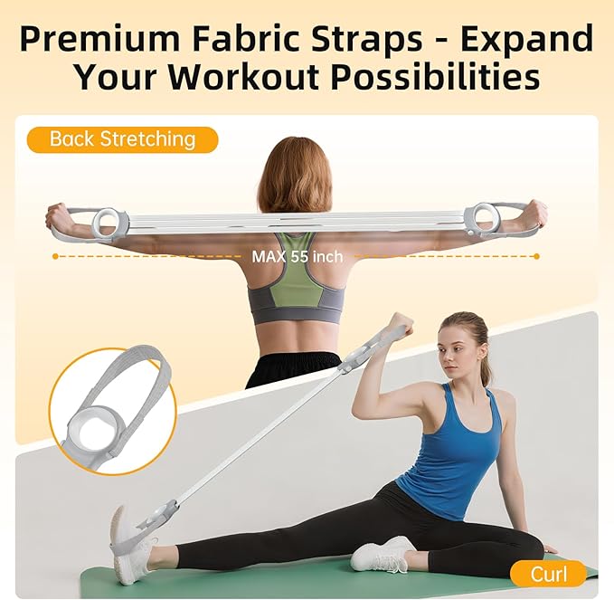 Figure 8 Fitness Resistance Bands with Handles, 20-60lb Adjustable Elastic Excercise Band, Non-Slip Fabric Silicone Bands for Strength Stretch Flexibility Training Arms Back Shoulder Chest Legs