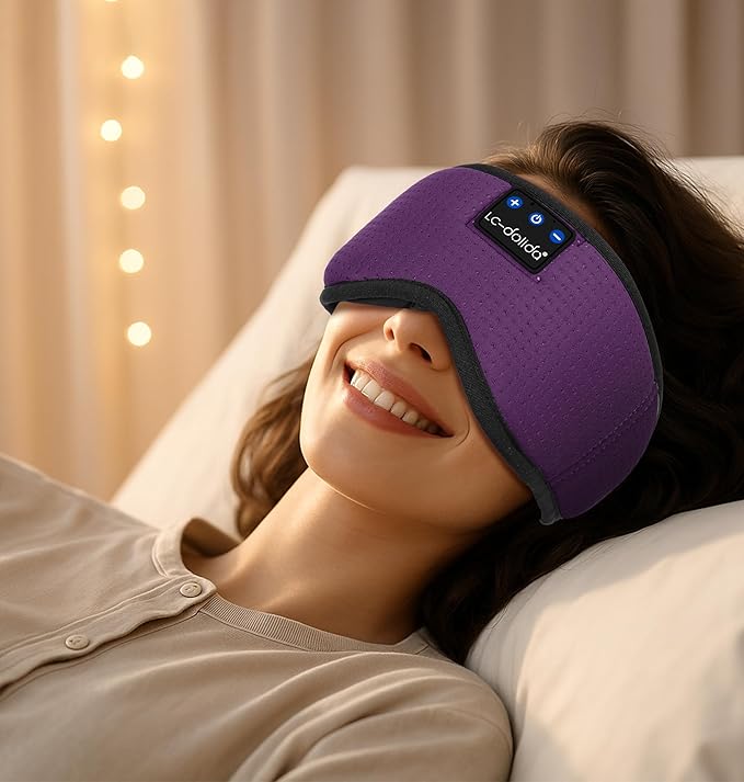 LC-dolida Bluetooth Sleep Mask,Wireless Bluetooth Sleep Mask,Sleep Headphones,Ideal for Travel,Night Work,Napping,Side Sleeping and Office Use for Both Men and Women，Earplugs Included
