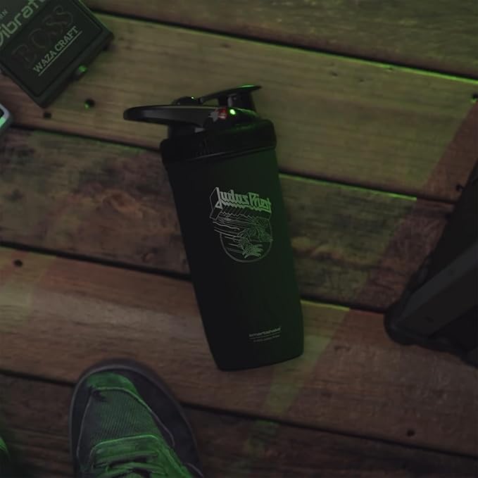 Smartshake Rockband Reforce Stainless Steel Protein Shaker Bottle 900 ml | 30 oz - Leakproof Screw-on Lid - BPA Free - Non Insulated – Unisex (Judas Priest logo)