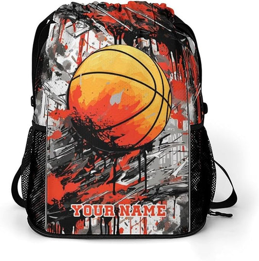 Custom Basketball Drawstring Backpack - Cool Cinch Sack, String Backpacks with Pocket for Kids Women Men Boys Girls for Gym Outdoor Sports Travel Athletic Drawstring Bag - Lightweight/Foldable