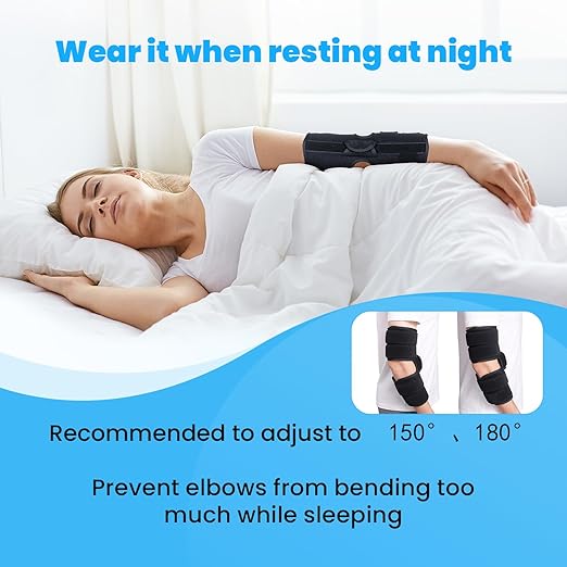 Cubital Tunnel Syndrome Elbow Brace, Ulnar Nerve Entrapment Splint, Elbow Immobilizer for Night Sleeping and Day Working, 4 Angles Adjustable, Fit Women & Men, Right & Left Arm - S