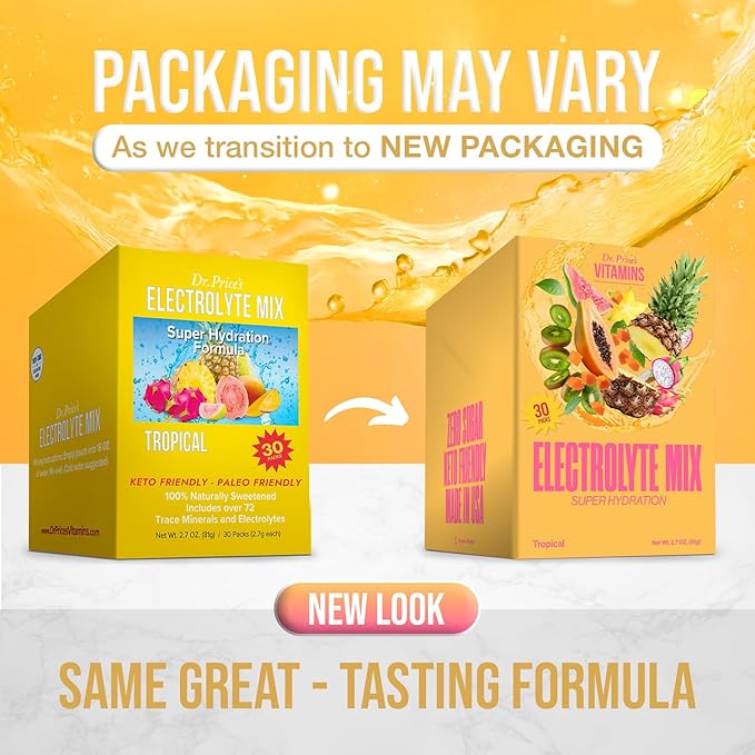 Dr. Price’s Electrolyte Mix | Sugar-Free Hydration Powder with 72+ Trace Minerals | No Sugar, Fast-Dissolving Electrolytes Powder Packets | Tropical (30 Packs)