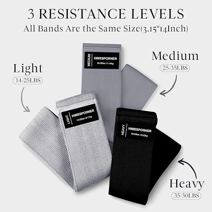 Wide Fabric Resistance Bands for Working Out, 3 Level Non-Slip Exercise Booty Bands for Women & Men Leg and Glutes with Hair Ties and Tape Measure - for Home Gym Workout, Yoga, Pilates