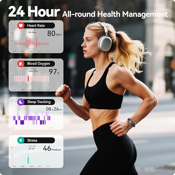 AMOLED Fitness Tracker Watch with 24/7 Heart Rate/SpO2/Sleep Monitor, IP68 Waterproof Smart Watch, Step Calorie Counter Pedometer Swimming Health Activity Trackers & SmartWatches for Men Women