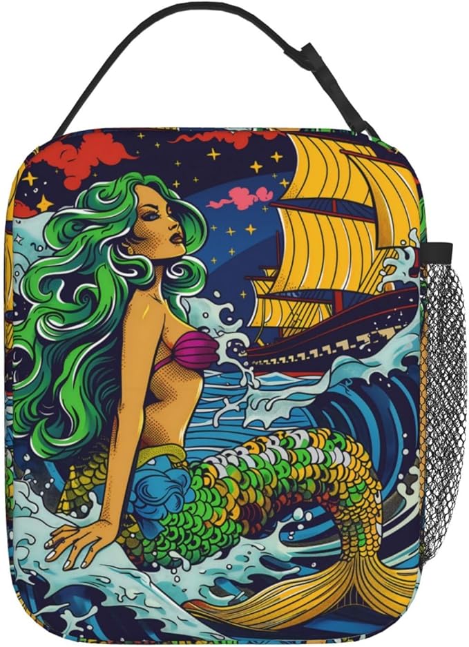 Insulated Lunch Box for Women Men, Mermaid Theme Lunch Box Reusable Portable Lunch Bag Cooler Tote Waterproof Lunch Container for Office Picnic Work Travel