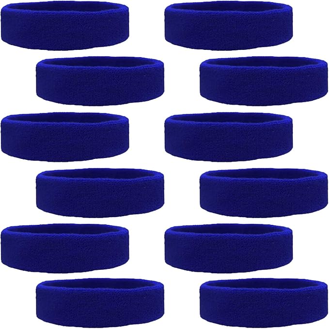 12 Sweatbands Cotton Sports Headbands Terry Cloth Moisture Wicking Athletic Basketball Headband by Kenz Laurenz