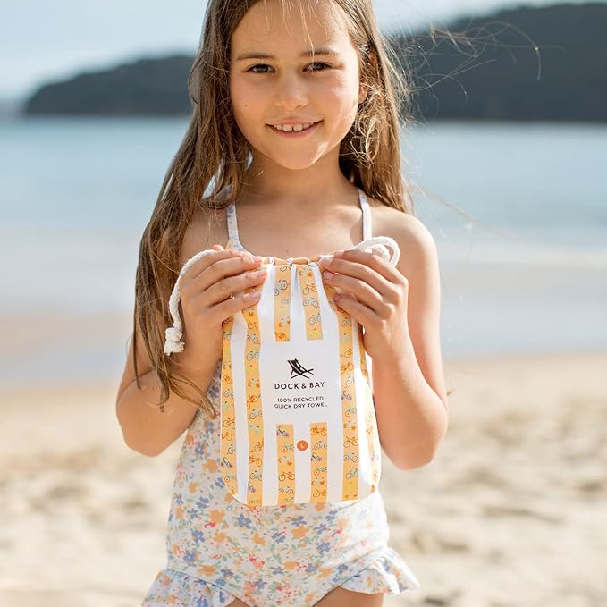 Dock & Bay Beach Towel - Quick Dry, Sand Free - Compact, Lightweight - 100% Recycled - Includes Bag - Kids - Bike Bike Baby, Medium (130x70cm, 51x27)