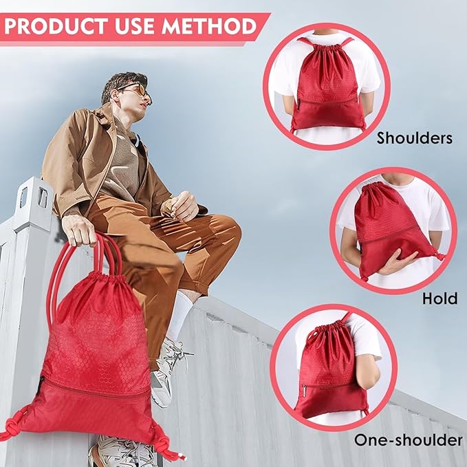 Drawstring Backpack Sport Gym Sackpack Bag Basketball Bag Leisure Hiking Yoga Dance Travel Camping Team Work Bag Red Medium