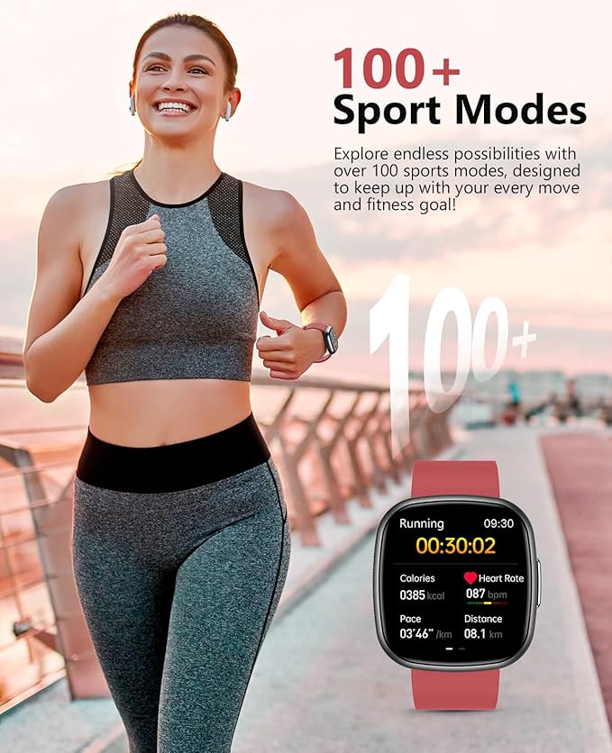 Smart Watches,Blood Oxygen Monitor, 1.72" HD Touch Screen Fitness Watch, Heart Rate Sleep Pressure Monitoring, 100+ Sports Modes, IP68 Waterproof Fitness Tracker, Compatible with Android and iOS,Red