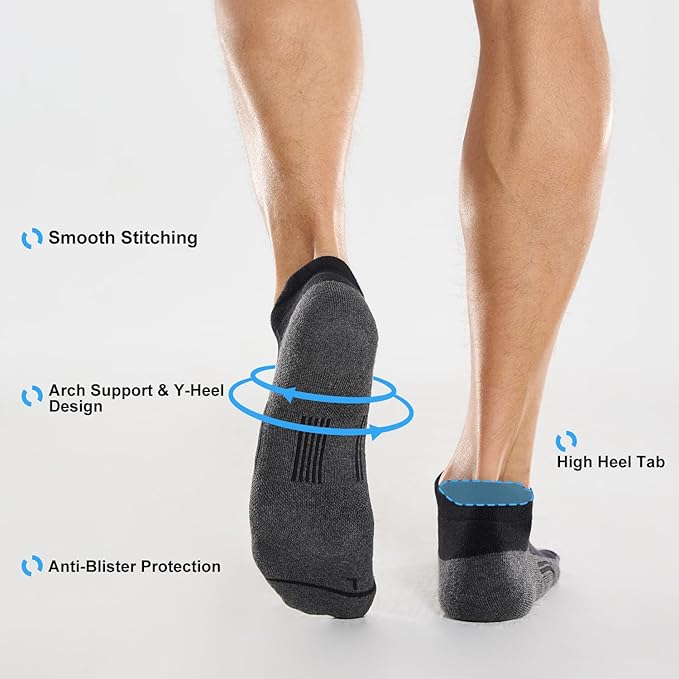 FITRELL Men's 6 Pack Ankle Running Socks Low Cut Cushioned Athletic Sports Socks 7-9/9-12/12-15