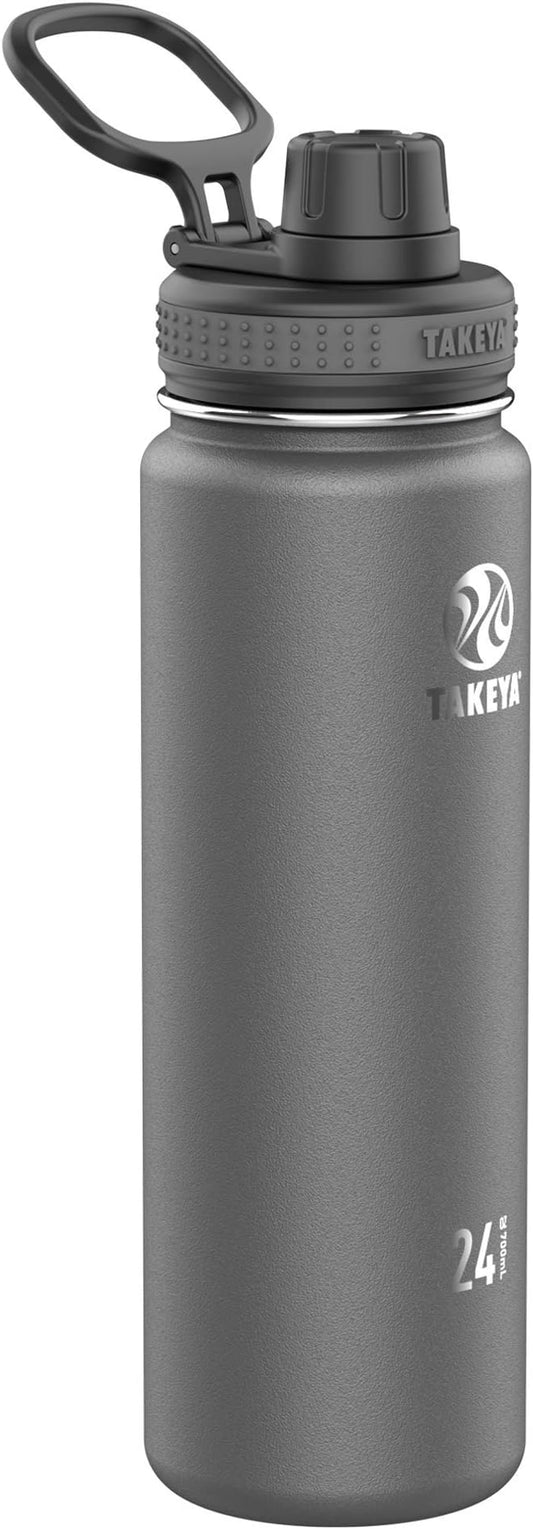 Takeya Originals 24 oz Vacuum Insulated Stainless Steel Water Bottle with Spout Lid, Graphite