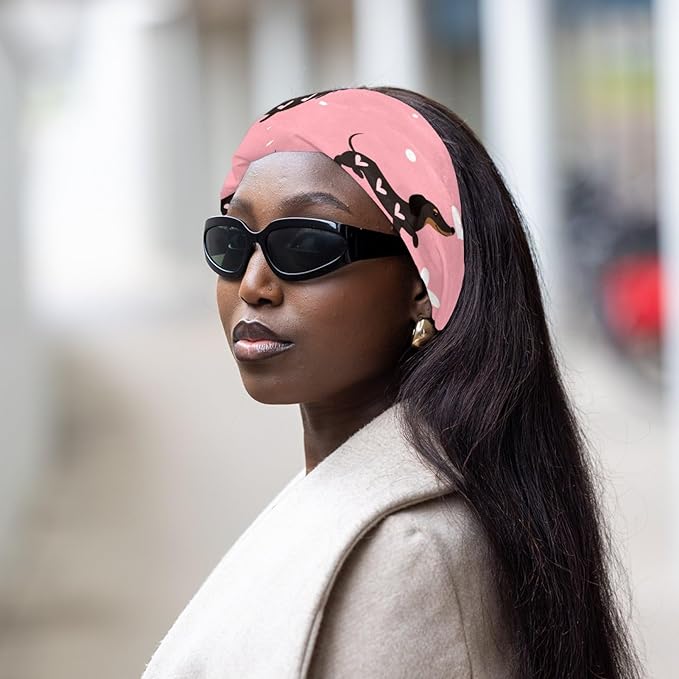 Dachshund Dogs and Hearts Headbands for Women, Fashionable Sports Hairbands for Women