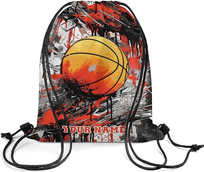 Custom Basketball Drawstring Backpack - Cool Cinch Sack, String Backpacks for Kids Women Men Boys Girls for Gym Outdoor Sports Travel Athletic Drawstring Bag - Lightweight/Foldable