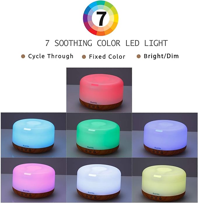 BlueHills Premium 1000 ML XL Essential Oil Diffuser Aromatherapy Humidifier with Remote Timer for Large Room Home 18 Hour Run Huge Coverage Area 1 Liter Mood Light Extra Large Capacity Wood Grain D004