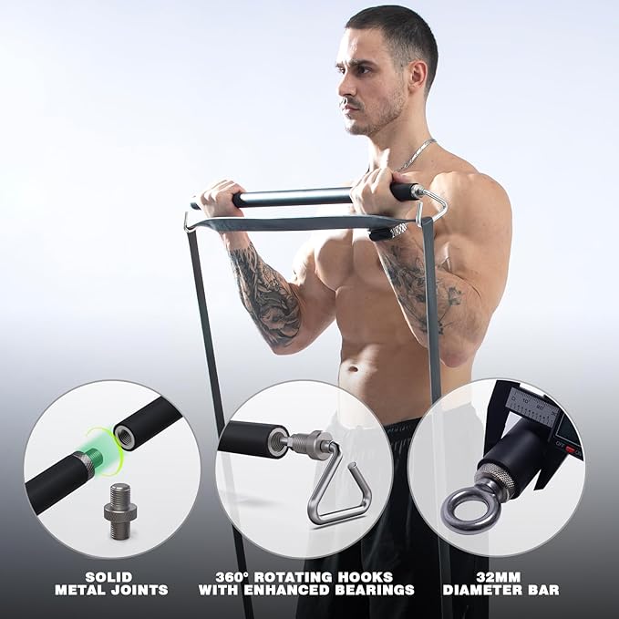 Resistance Band Bar, Length-Adjustable Detachable Heavy Duty Workout Bar for Resistance Band Training, Core Muscle Training, Home & Ourdoor Workout, Max Load 800 Lbs