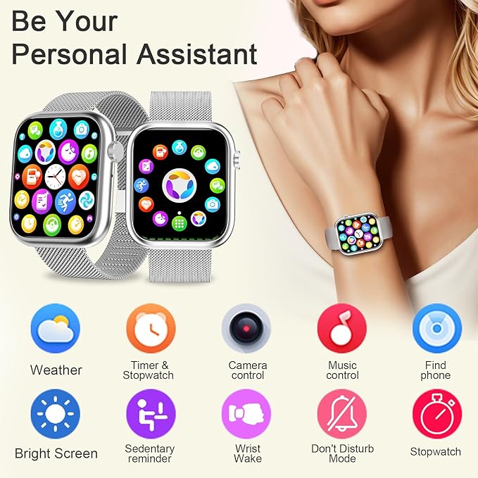 GADIXY Smart Watches for Men Women(Answer/Make Calls),7 Day Battery Fitness Tracker Watch SpO2/HR/Sleep/BP,120+ Sports Activity Trackers,IP68 Smart Watch for Android/iOS,120+Dials,2 Bands,Silver