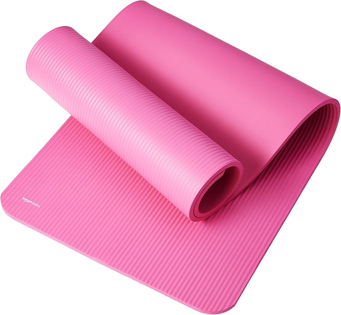 Amazon Basics 1/2 Inch Extra Thick Exercise Yoga Mat with Carrying Strap, Cushioned Support, for Fitness and Gym Workouts