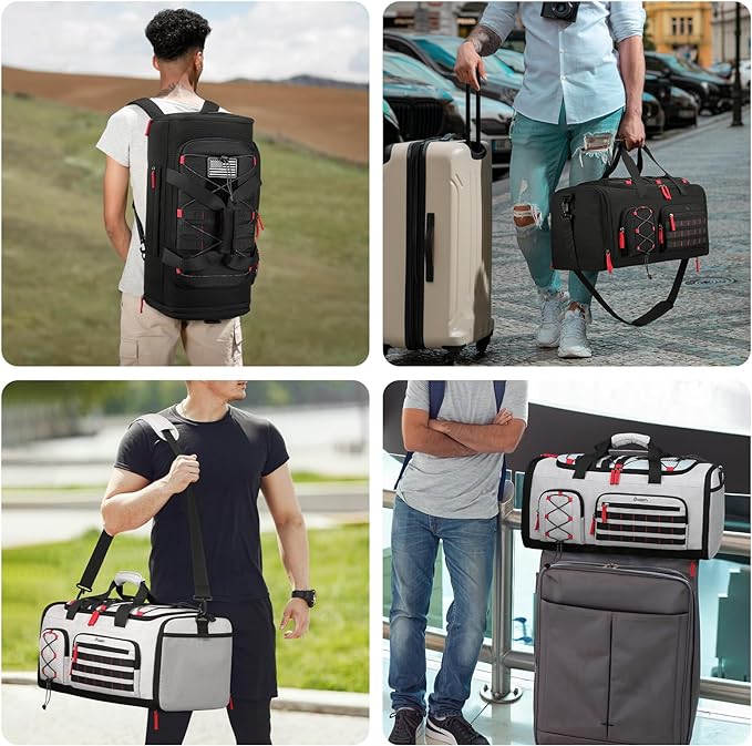 Bosstin Gym Bag for Men & Women, 45L Travel Duffle Sports Duffel Bag Gym Weekender Overnight Backpack with Shoe Compartment (Black)